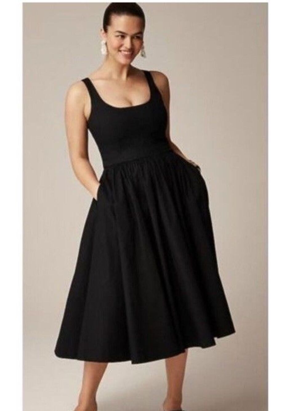 J. Crew Fit-and-flare Black Midi Dress In Cotton Poplin NWT Size 0